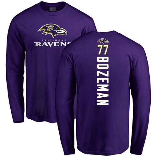 Men Baltimore Ravens Purple Bradley Bozeman Backer NFL Football #77 Long Sleeve T Shirt